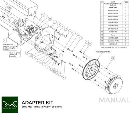 Adapterplate girkasse BMW M57 3.0D - BMW ZF 8HP 8HP70 8HP50 / GS6-53DZ JGL