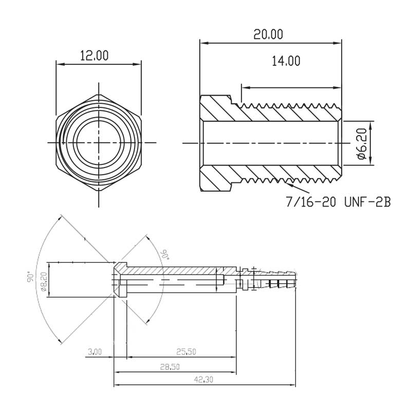 Bremsefitting hann 7/16-20 (sving)