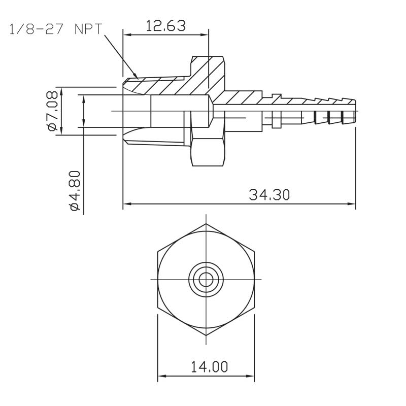Bremsefitting hann 1/8 NPT (ingen svivel)