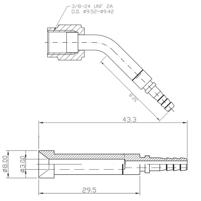 Bremsebeslag hunn 3/8-24 45 grader