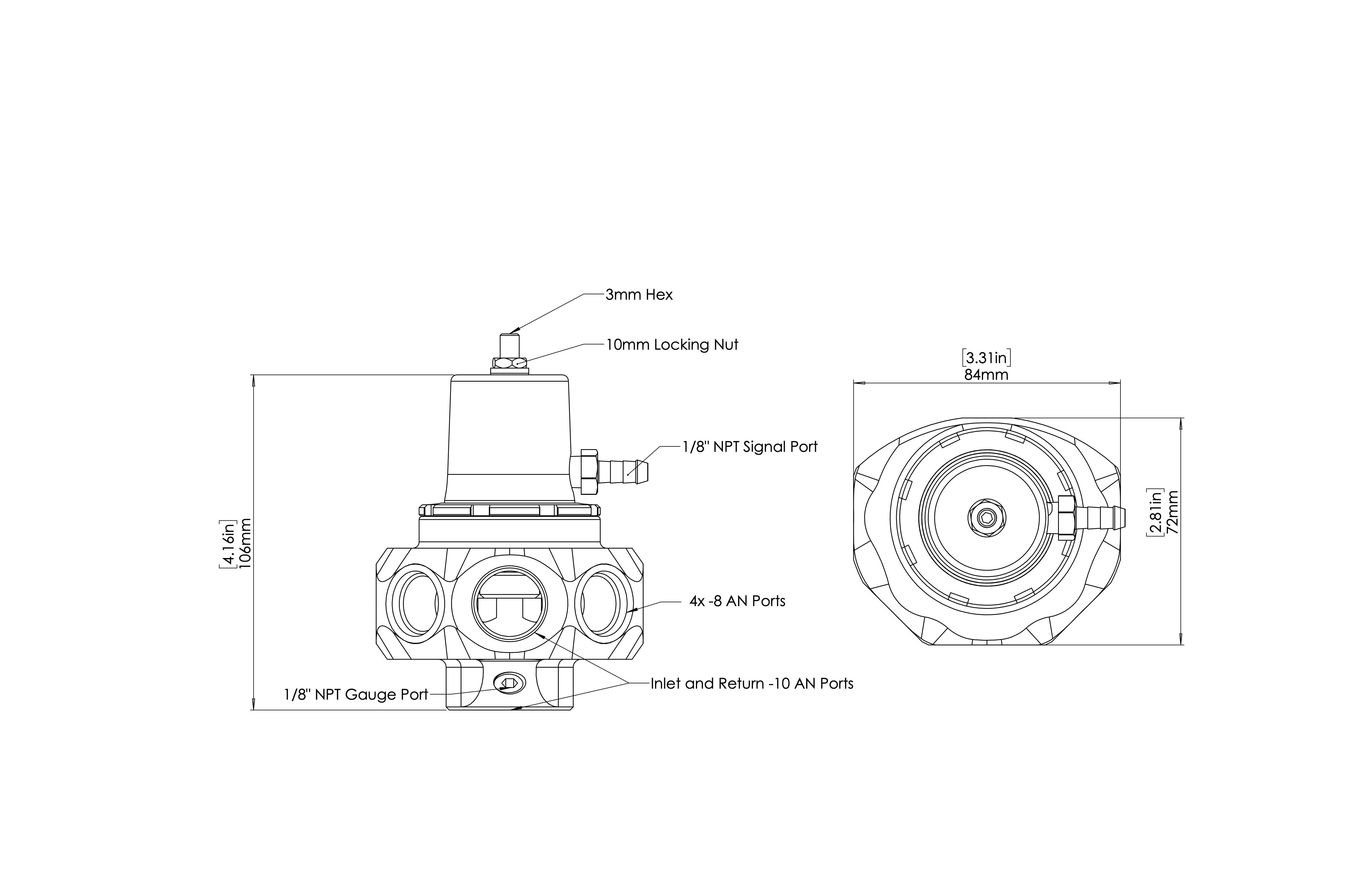 Turbosmart Drivstofftrykkregulator AN10/AN8 Pro Sort