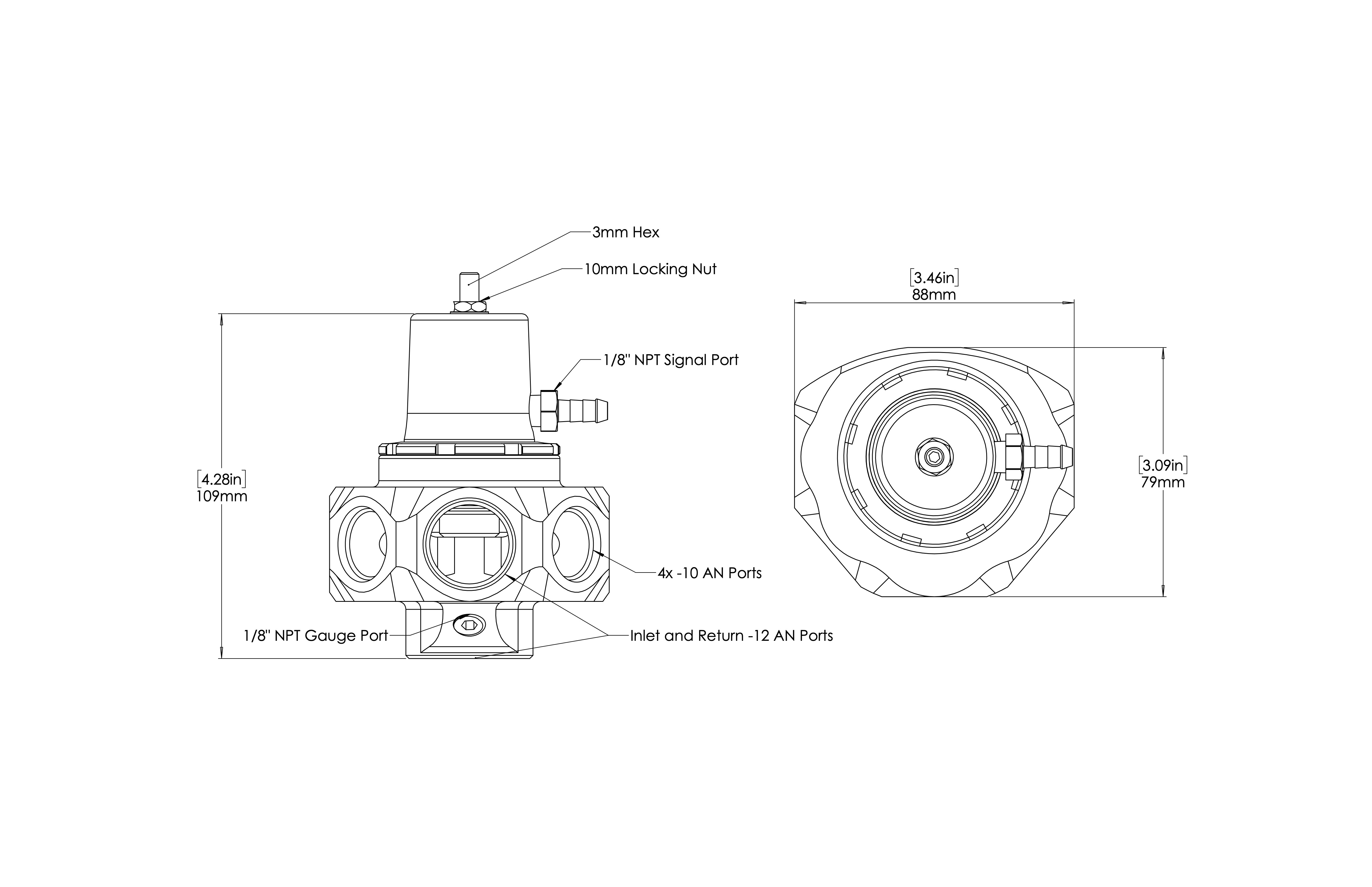 Turbosmart Drivstofftrykkregulator AN12/AN10 Pro Sort