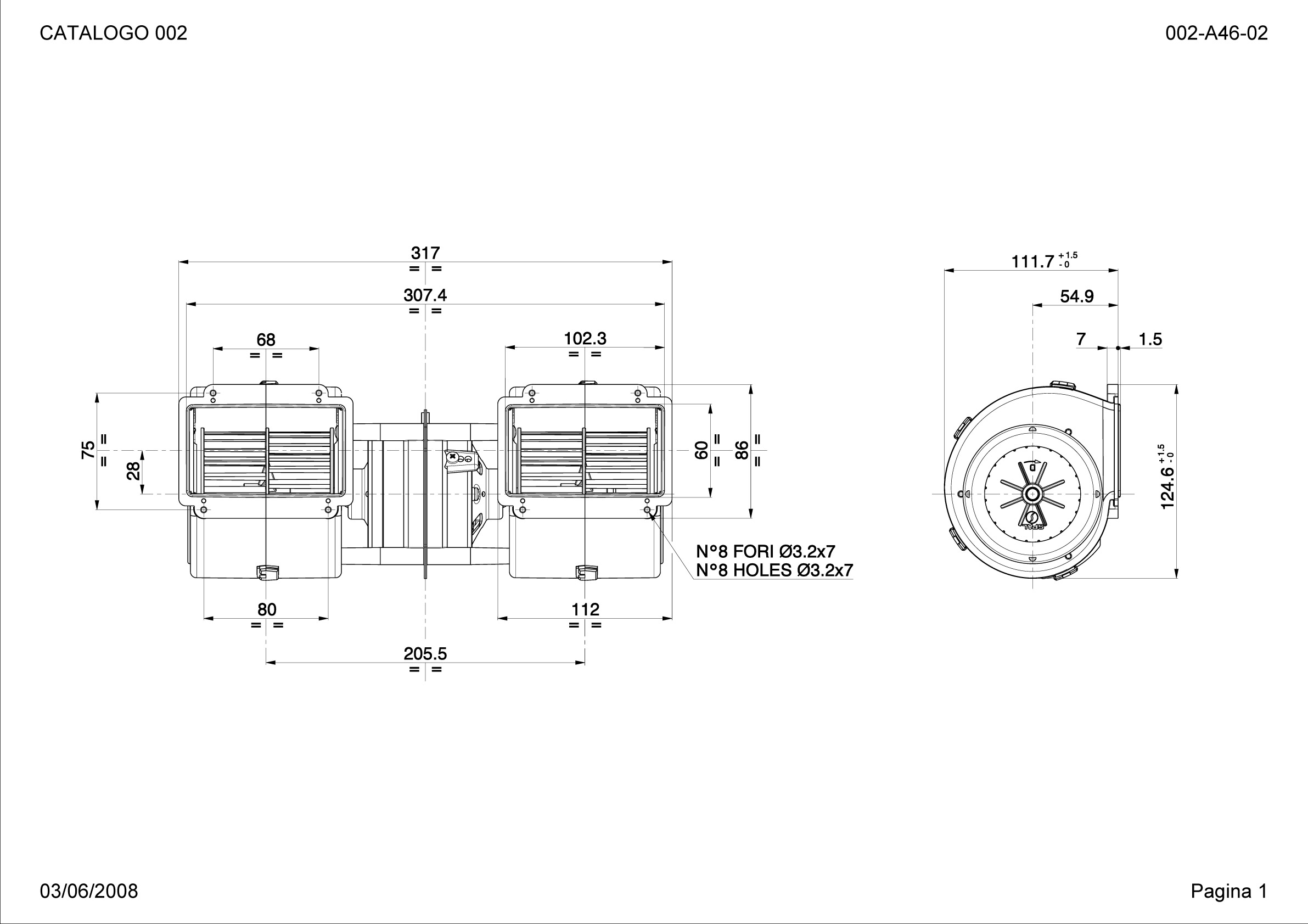 Dobbelt Radialvifte SPAL 600 m³/h