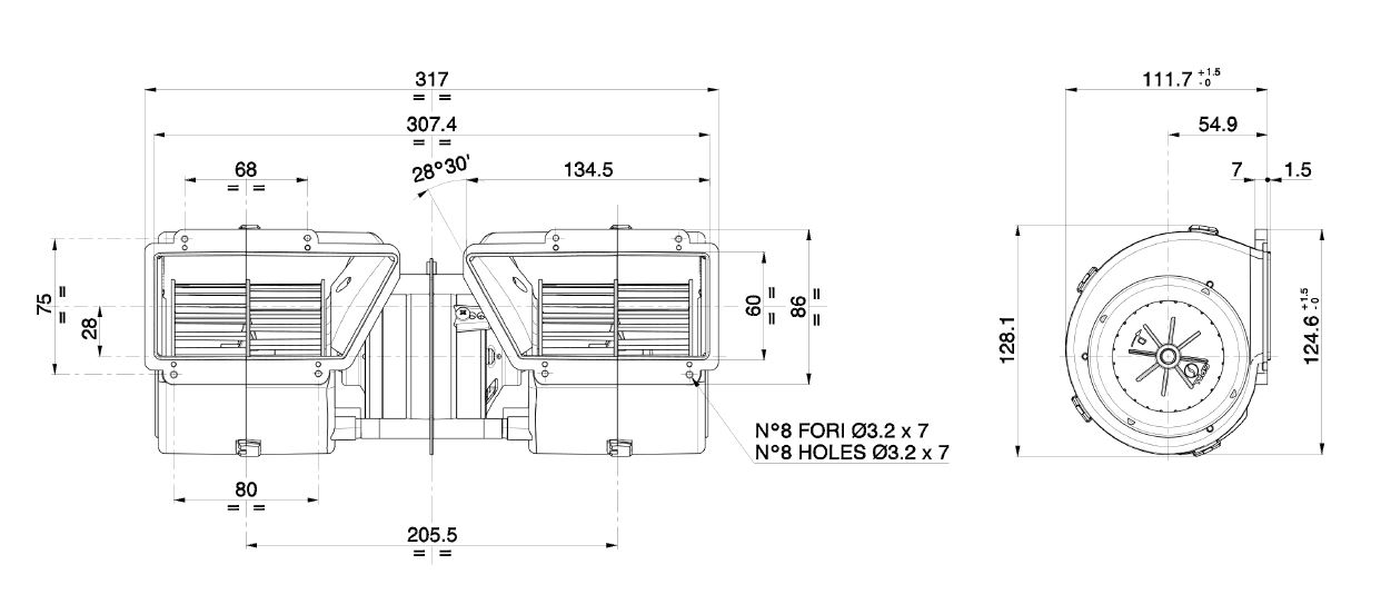 Dobbelt Radialvifte SPAL 610 m³/h