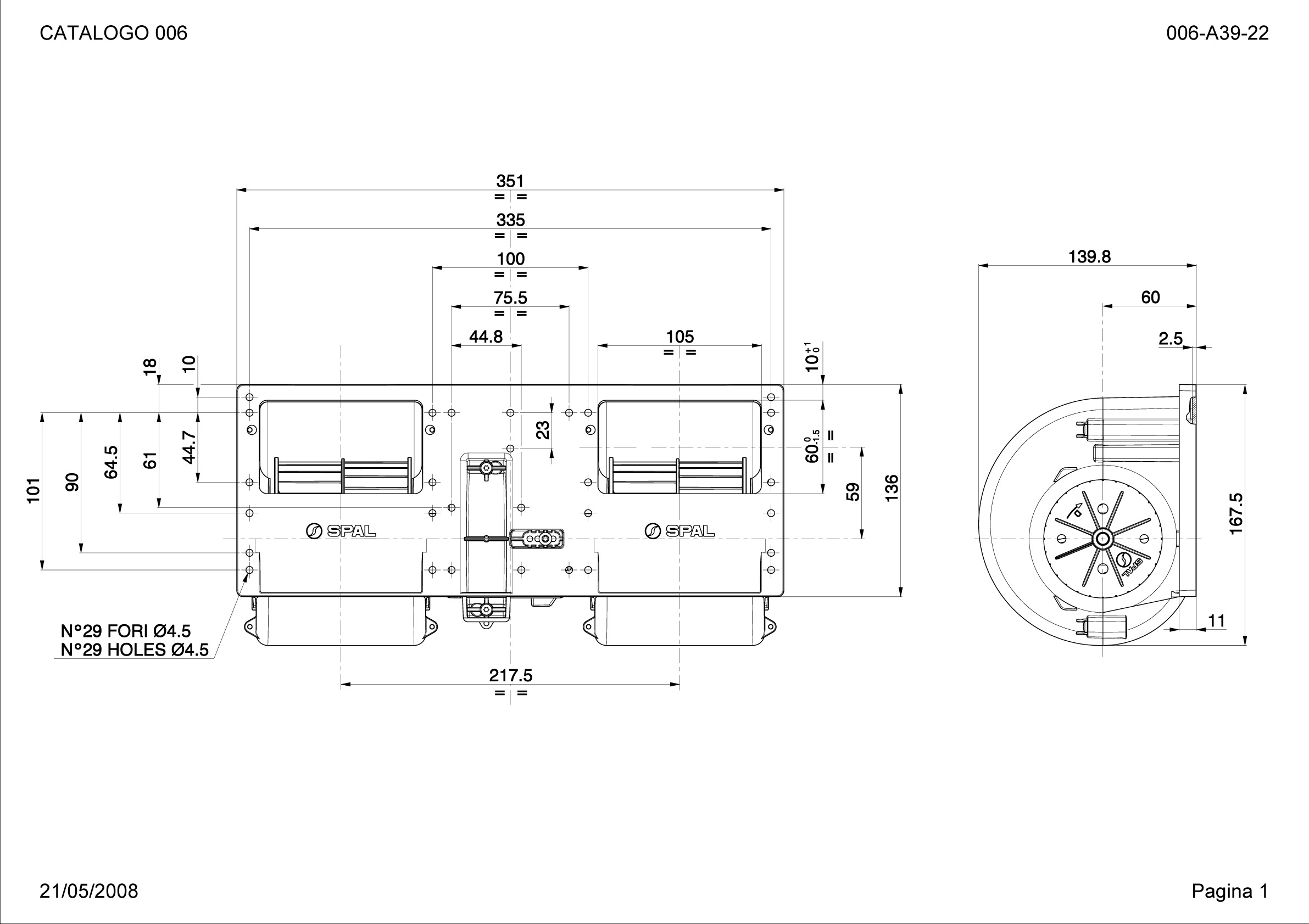 Dobbelt Radialvifte SPAL 1170 m³/h