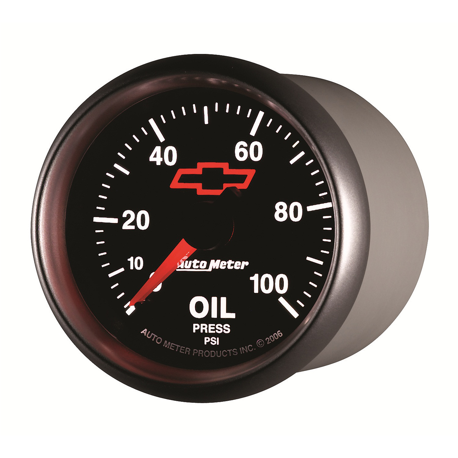 2-1/16" Oljetrykk, 0-100 Psi, Chevy Red Bowtie, Black