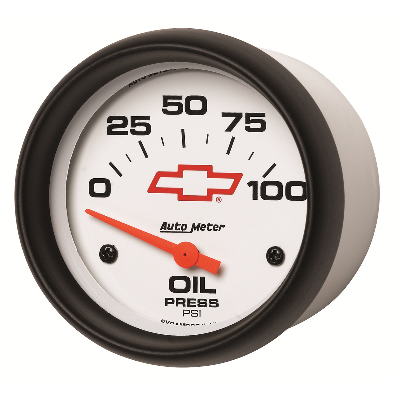 2-5/8" Oljetrykk, 0-100 Psi, Chevy Red Bowtie, White