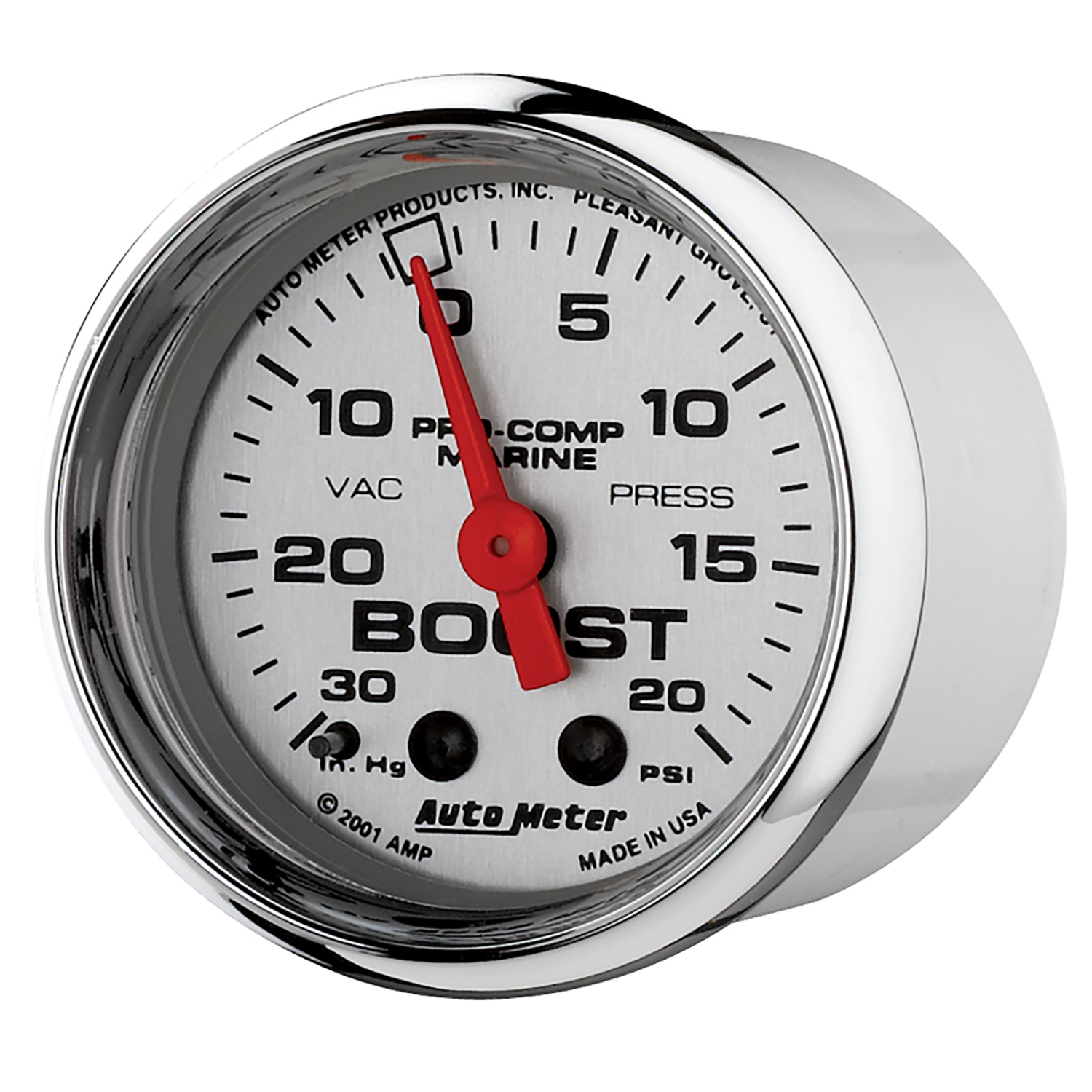 2-1/16" Vacuum/Boost, 30 In Hg/20 Psi, Marine Chrome Ultra-Lite
