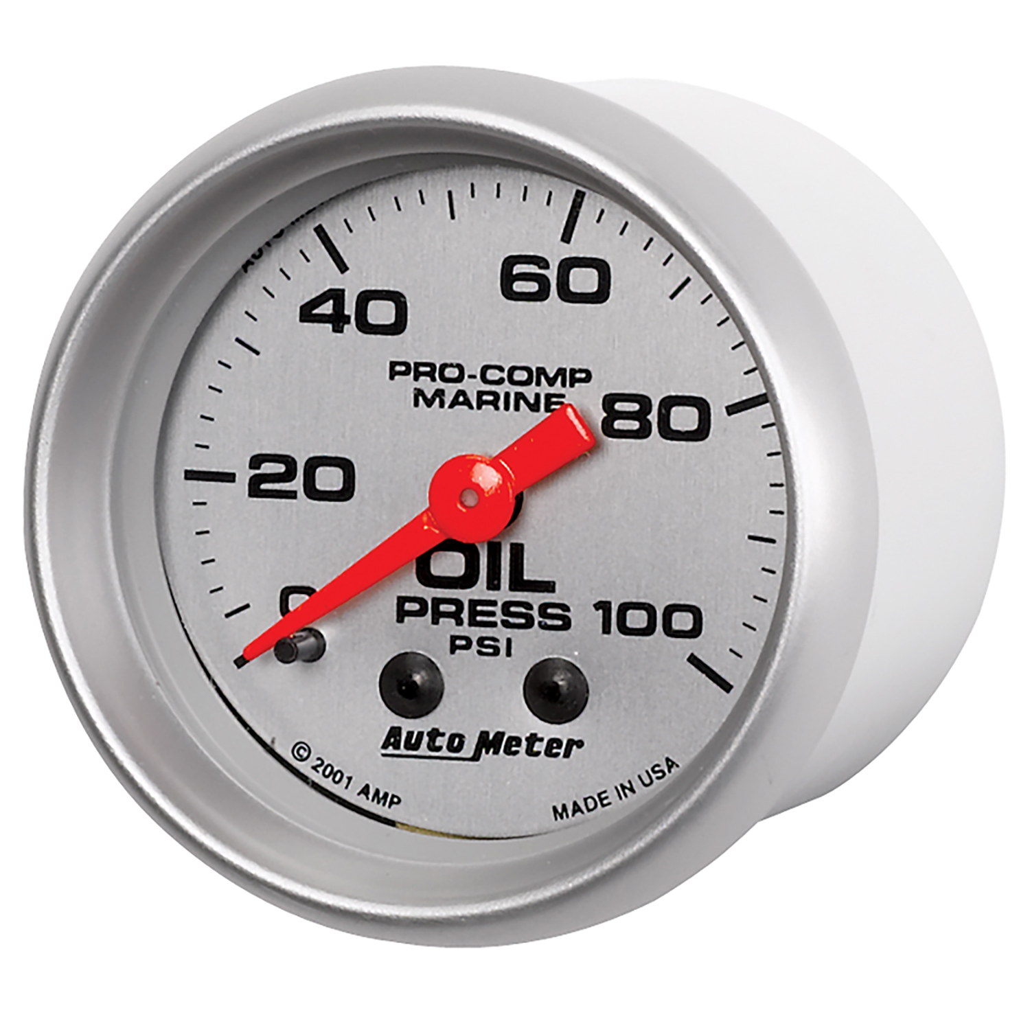 2-1/16" Oljetrykk, 0-100 Psi, Marine Silver Ultra-Lite