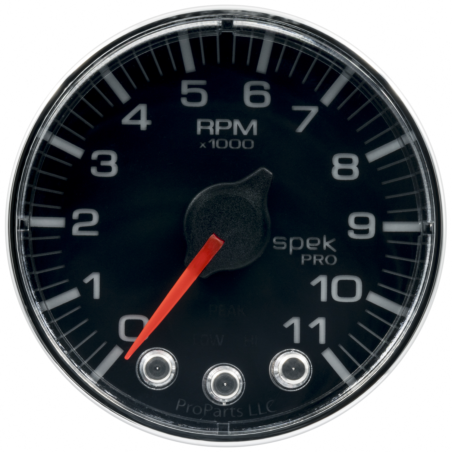 2-1/16" In-Dash Turteller, 0-11,000 Rpm, Spek-Pro, Black/Chrome