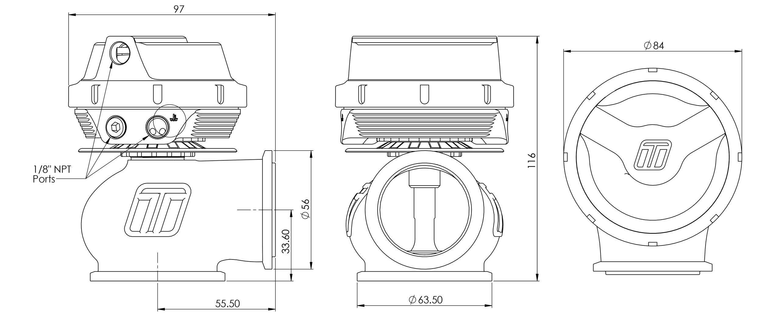 Turbosmart 45mm wastegate-tegning