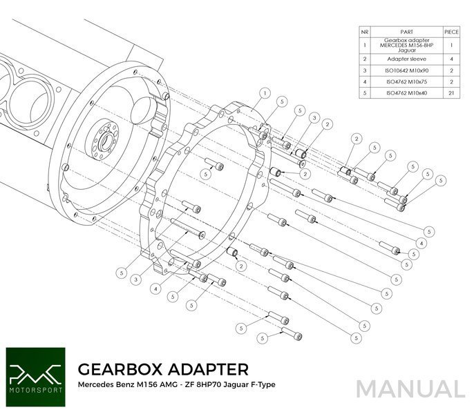 PMC Adapterplate girkasse Mercedes-Benz V8 M156 AMG