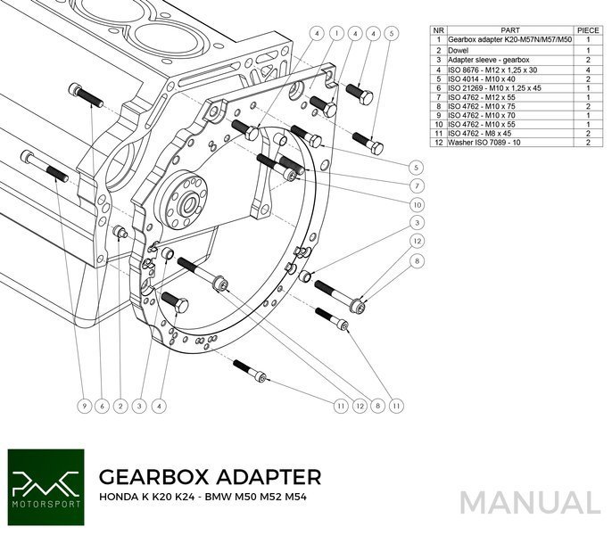 PMC Adapterplate girkasse Honda K K20 K24