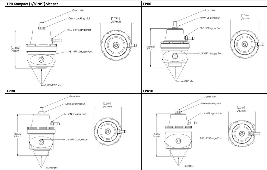 Turbosmart drivstofftrykkregulator lavt trykk (forgasser) -AN6