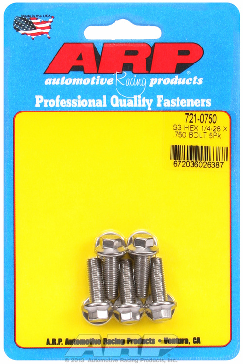 "1/4""-28 x .750 hex SS bolts" (5pcs)