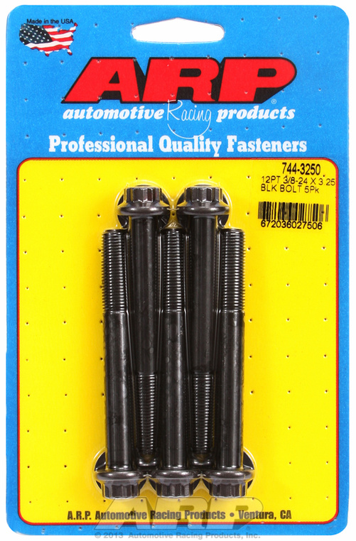 "3/8""-24 x 3.250 12pt 7/16 wrenching black oxide bolts"5pcs