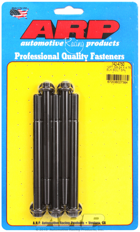 "3/8""-24 x 4.750 12pt black oxide bolts" (5pcs)