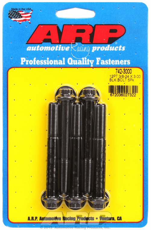 "3/8""-24 x 3.000 12pt black oxide bolts" (5pcs)
