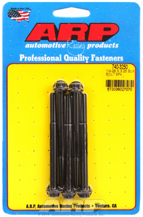 "1/4""-28 x 3.250 12pt black oxide bolts" (5pcs)