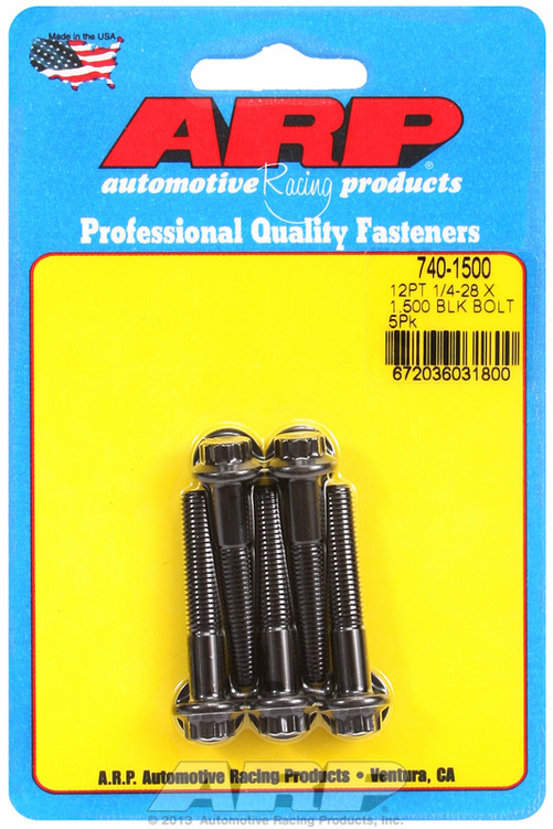 "1/4""-28 x 1.500 12pt black oxide bolts" (5pcs)