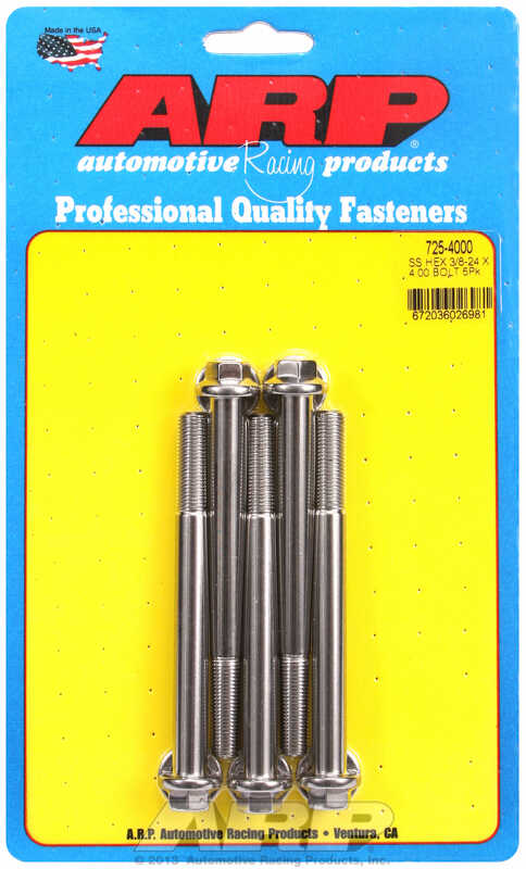 "3/8""-24 x 4.000 hex 7/16 wrenching SS bolts" (5pcs)