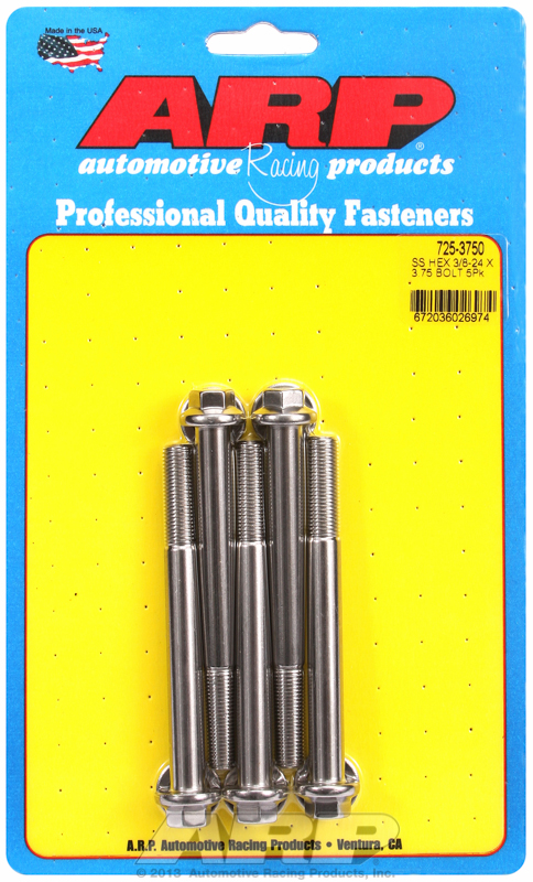 "3/8""-24 x 3.750 hex 7/16 wrenching SS bolts" (5pcs)