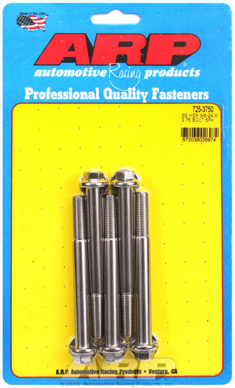 "3/8""-24 x 3.750 hex 7/16 wrenching SS bolts" (5pcs)
