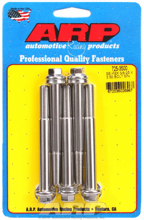 "3/8""-24 x 3.500 hex 7/16 wrenching SS bolts" (5pcs)