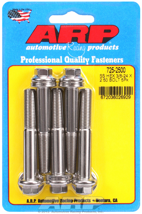 "3/8""-24 x 2.500 hex 7/16 wrenching SS bolts" (5pcs)