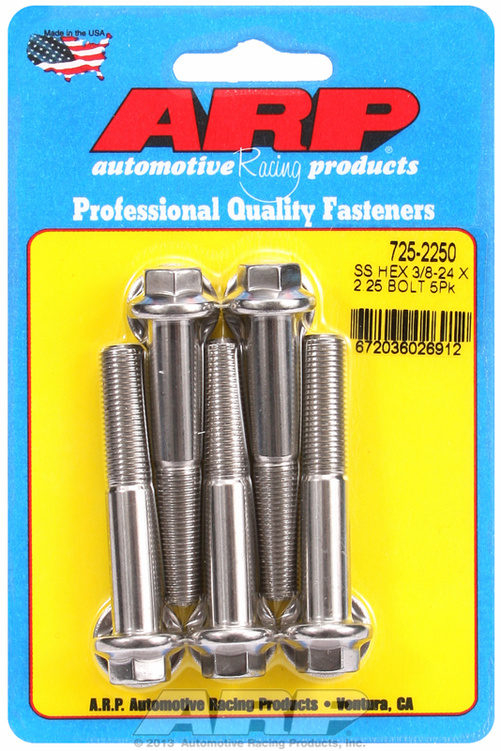 "3/8""-24 x 2.250 hex 7/16 wrenching SS bolts" (5pcs)