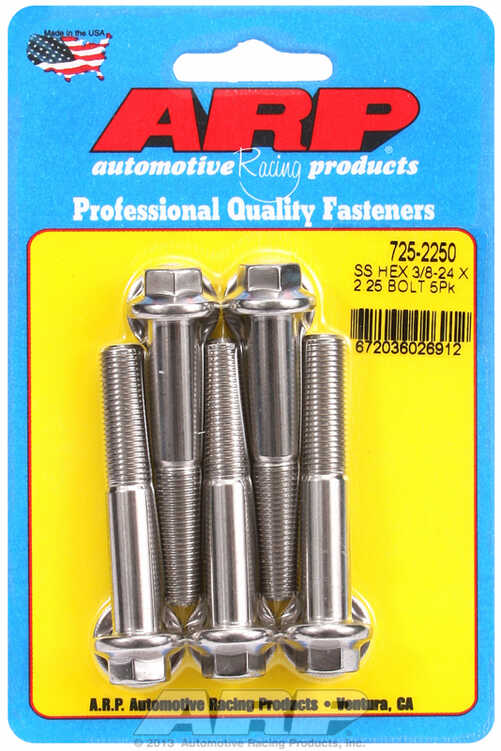 "3/8""-24 x 2.250 hex 7/16 wrenching SS bolts" (5pcs)