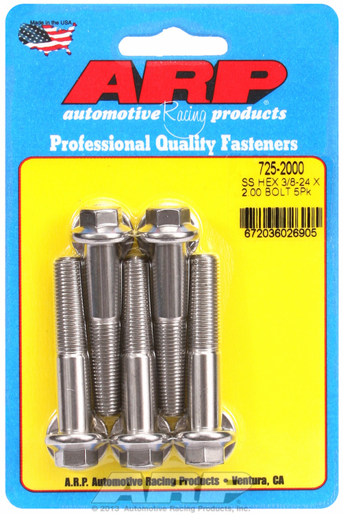 "3/8""-24 x 2.000 hex 7/16 wrenching SS bolts" (5pcs)