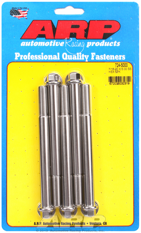 "7/16""-20 x 5.000 hex SS bolts" (5pcs)