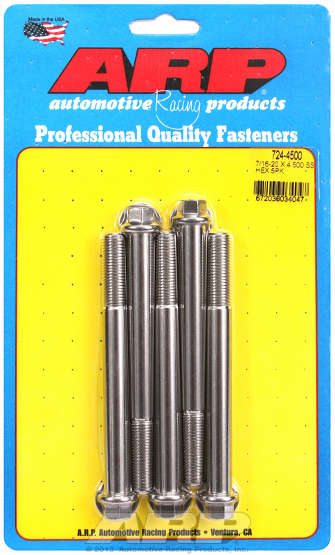 "7/16""-20 x 4.500 hex SS bolts" (5pcs)