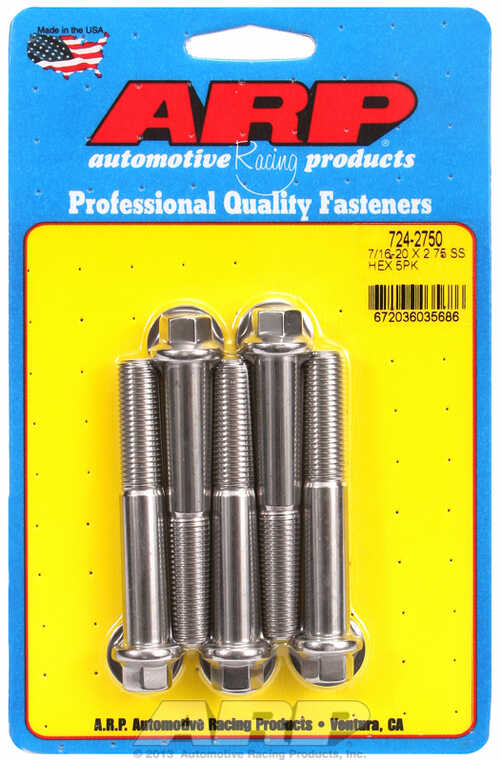 "7/16""-20 x 2.750 hex SS bolts" (5pcs)