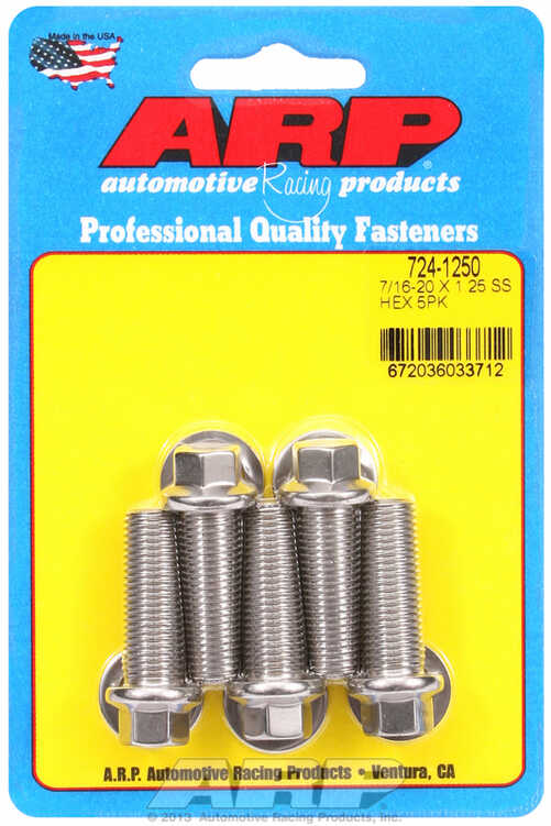 "7/16""-20 x 1.250 hex SS bolts" (5pcs)