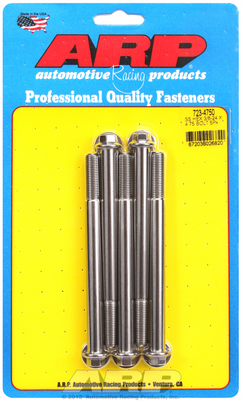 "3/8""-24 x 4.750 hex SS bolts" (5pcs)
