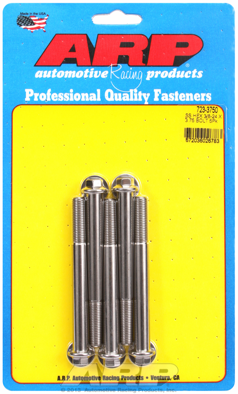 "3/8""-24 x 3.750 hex SS bolts" (5pcs)