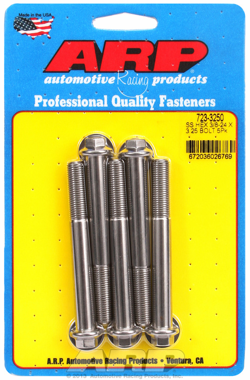 "3/8""-24 x 3.250 hex SS bolts" (5pcs)