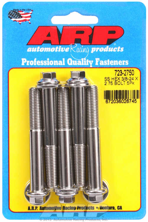 "3/8""-24 x 2.750 hex SS bolts" (5pcs)