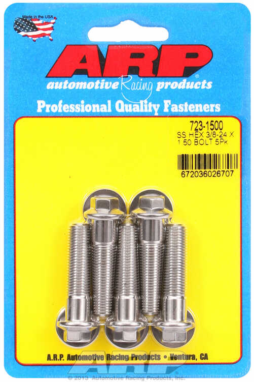 "3/8""-24 x 1.500 hex SS bolts" (5pcs)