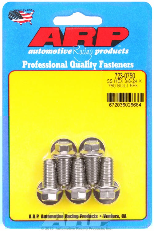 "3/8""-24 x  .750 hex SS bolts" (5pcs)
