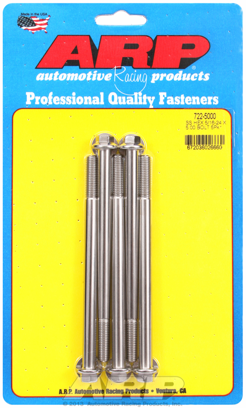 "5/16""-24 x 5.000 hex SS bolts" (5pcs)