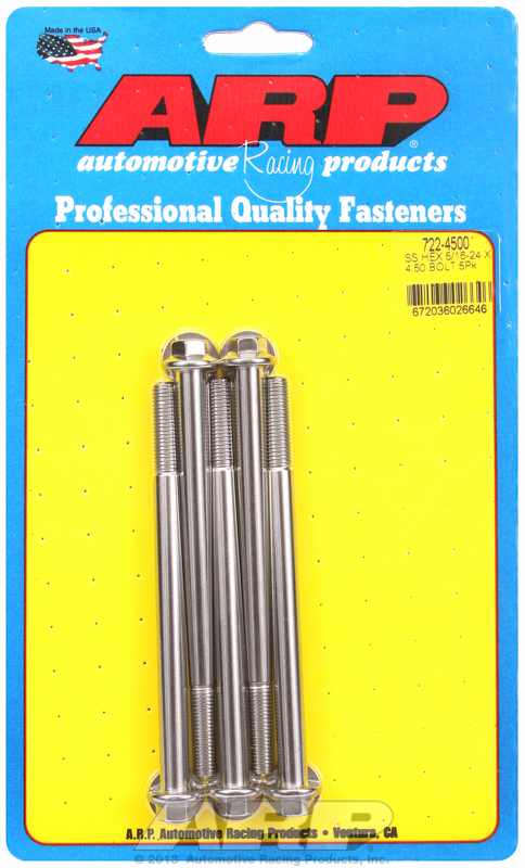 "5/16""-24 x 4.500 hex SS bolts" (5pcs)