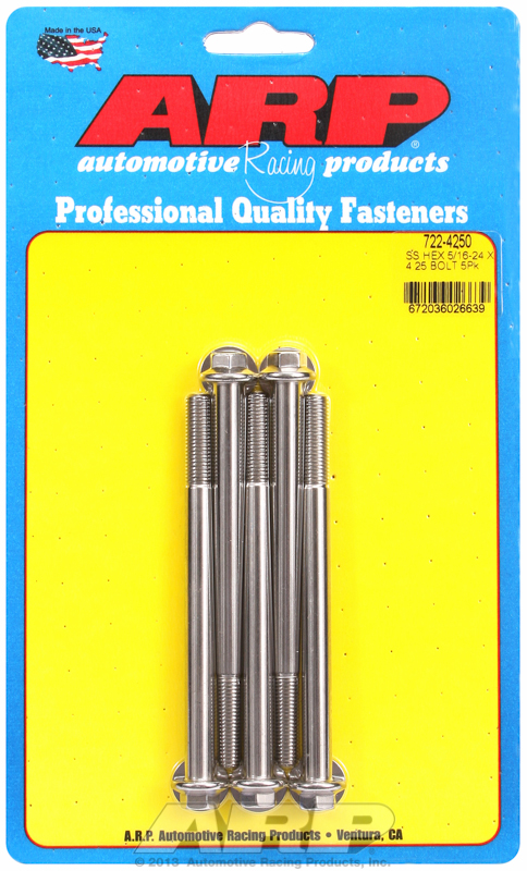 "5/16""-24 x 4.250 hex SS bolts" (5pcs)