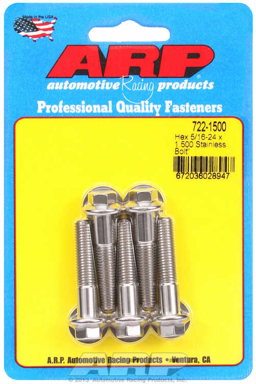 "5/16""-24 x 1.500 hex SS bolts" (5pcs)