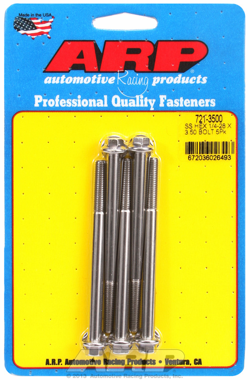 "1/4""-28 x 3.500 hex SS bolts" (5pcs)