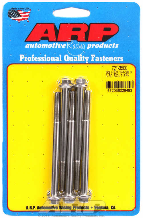 "1/4""-28 x 3.500 hex SS bolts" (5pcs)
