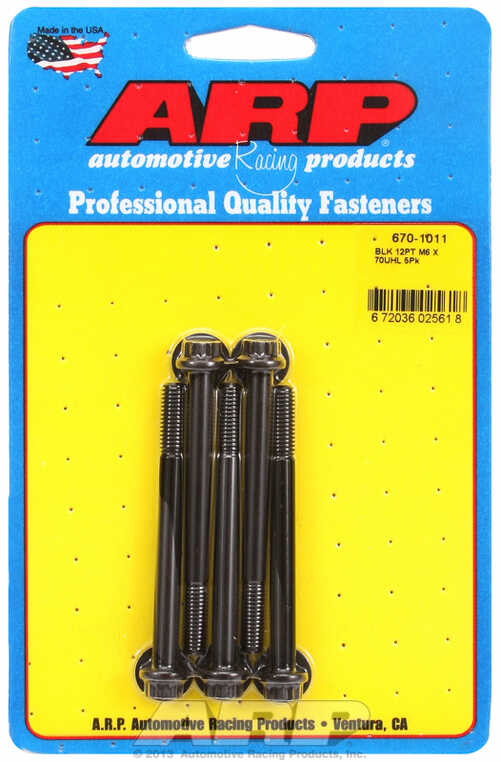 M6 x 1.00 x 70 12pt black oxide bolts (5pcs)