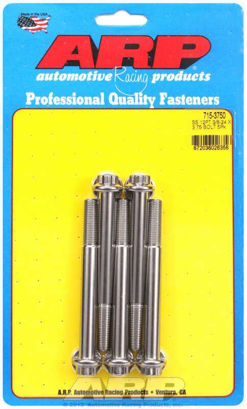 "3/8""-24 x 3.750 12pt 7/16 wrenching SS bolts" (5pcs)